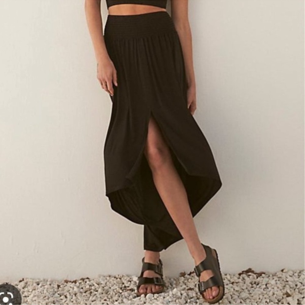 Free People Beach Morning Side Black Maxi High-Low Skirt